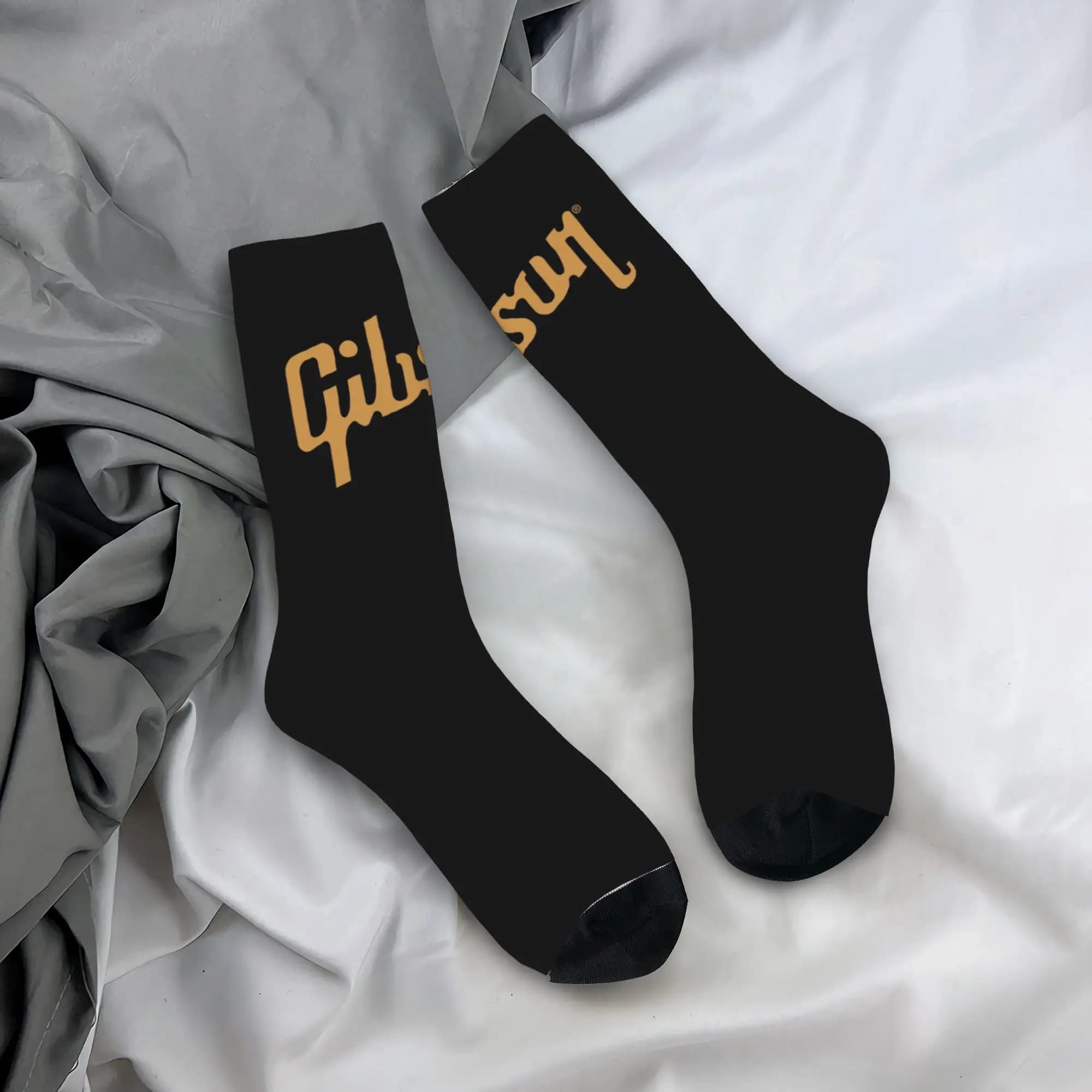 Calzini eleganti personalizzati con logo Gibson da uomo, comodi e caldi, con stampa 3D a forma di chitarra, unisex.