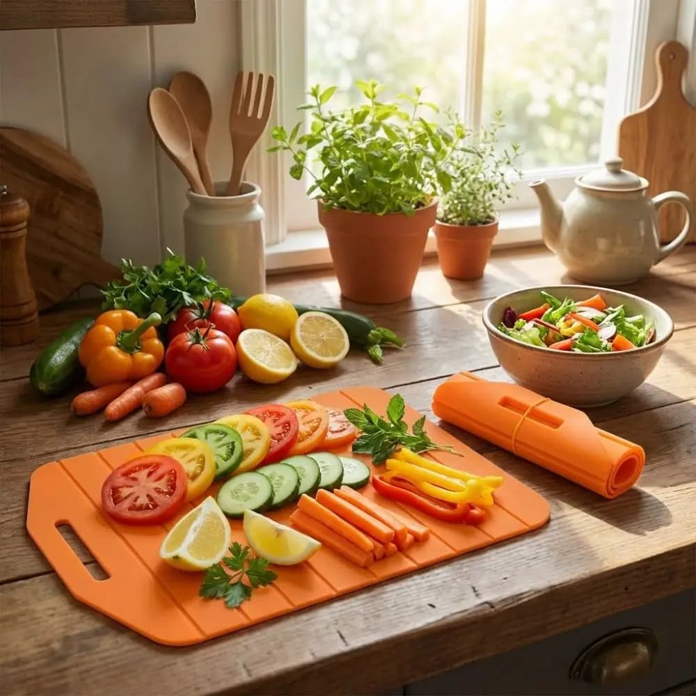 Tagliere Pieghevole Antiaderente con Manico Flessibile, Tagliere in Silicone Antiscivolo Portatile, Utensile per Preparazione Alimenti, Accessori da Cucina