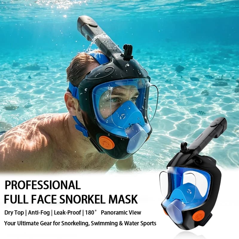 Maschera Subacquea Integrale - Snorkel a Secco, Antiappannamento, Antinfiltrazione, Vista Panoramica per Nuoto, Immersioni, Sport Acquatici da Spiaggia per Adulti e Adolescenti