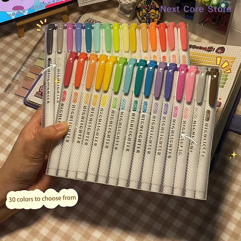 [NC]15 Colors Double Headed Highlighter Pen Fluorescent Drawing Markers Highlighters Pens Art Japanese Cute Pastel Stationery