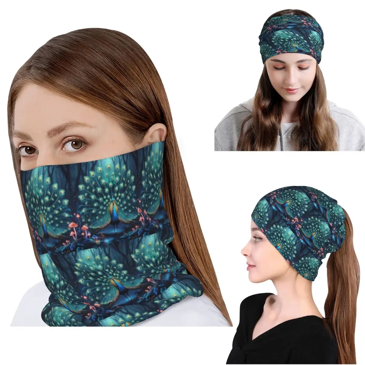 Mesmerising Peacock Feathers Bandana Neck Gaiter Wrap Scarf Warm Headwear Beanies Hat Unisex Adult Breathable
