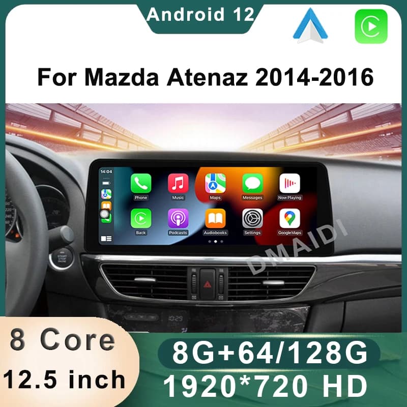 Lettore multimediale per auto per Mazda 6 Atenza 2014-2016 12.5 pollici Android 12 Navigazione GPS Stereo CarPlay WiFi 4G BT Touch Screen