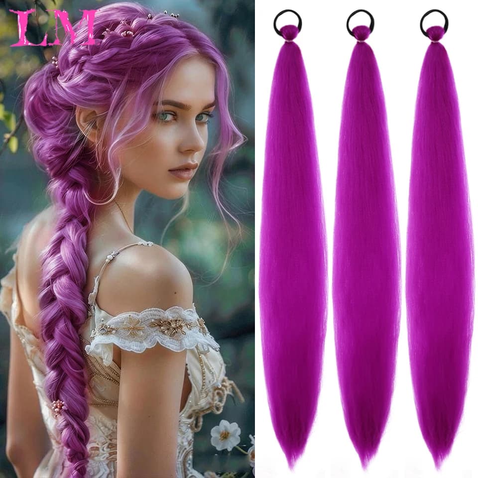 LM 3PC Coda di Cavallo Sintetica Intrecciata Viola con Clip per Costume Rumi, Acconciatura per Ragazze, Halloween, Natale