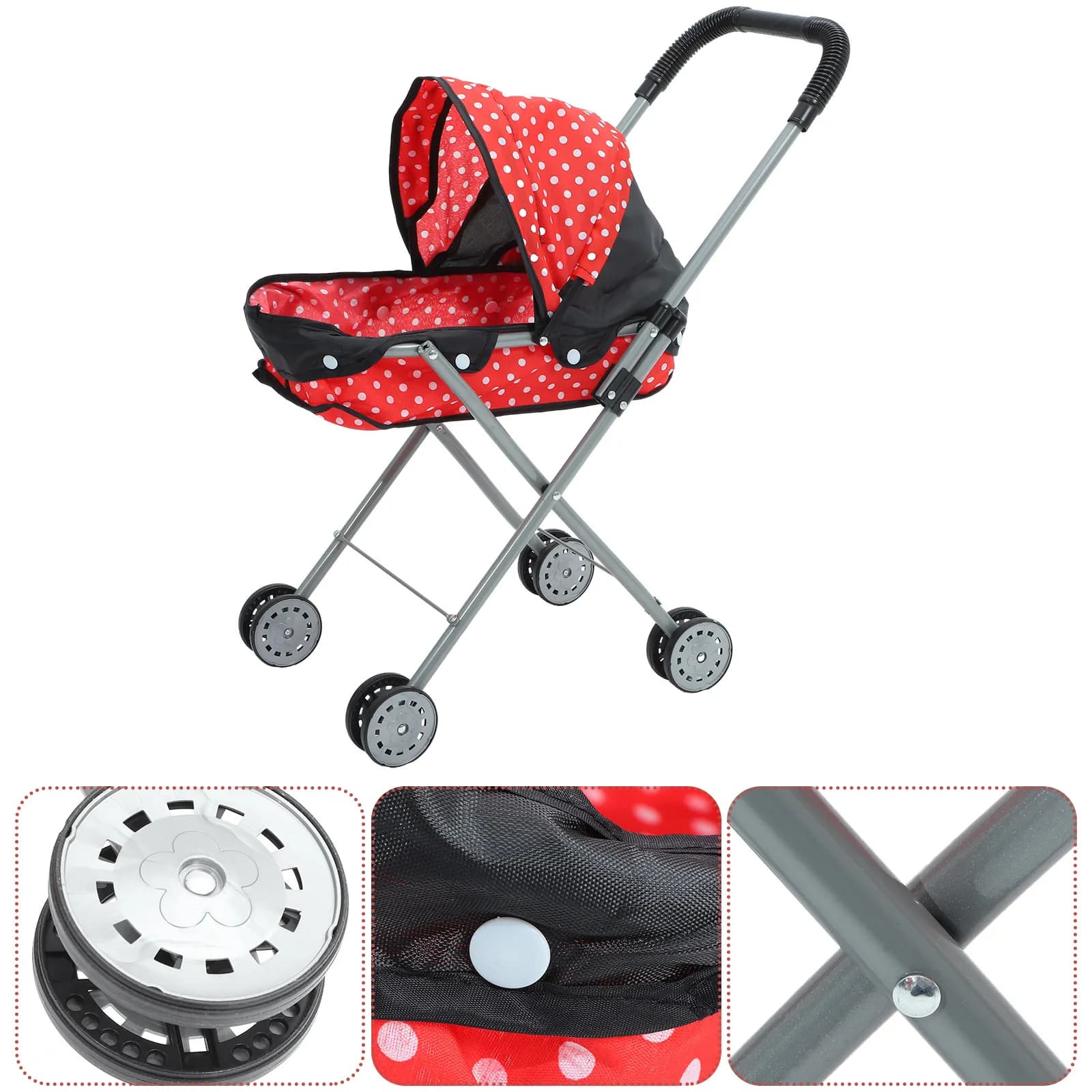 Passeggino Giocattolo per Bambini Leggero Compatto Ampio Spazio di Stoccaggio Telaio Robusto Realistico Portatile da Viaggio per Giochi di Ruolo
