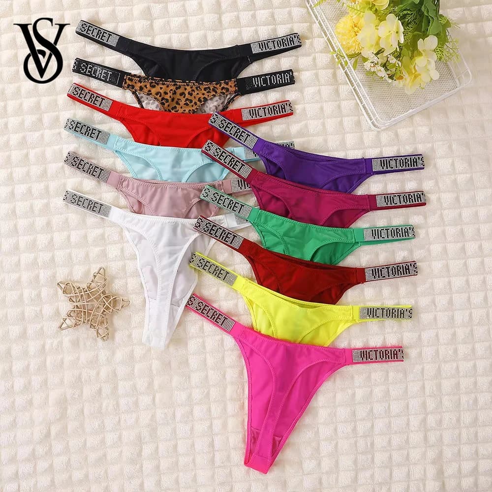 Victoria Secret Very Sexy Shine Script Thong Panty Women Underwear Sexy Lingerie Lace G String Hot Sale