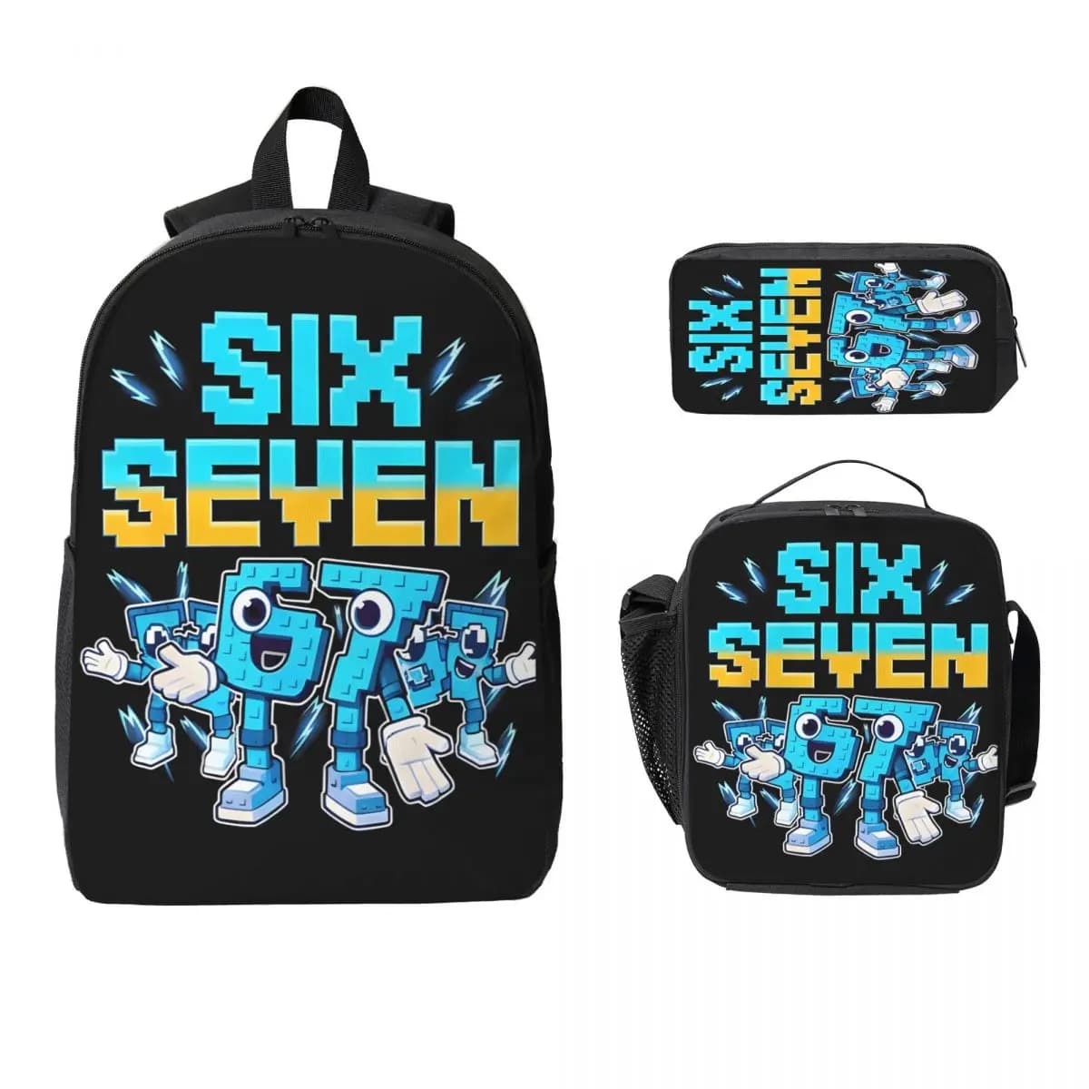 3Pcs 67 Six Seven 6-7 Italian Brainrot Backpack Set Pencil Boxes Bookbag Sets with Lunch Box For School Students Knapsack