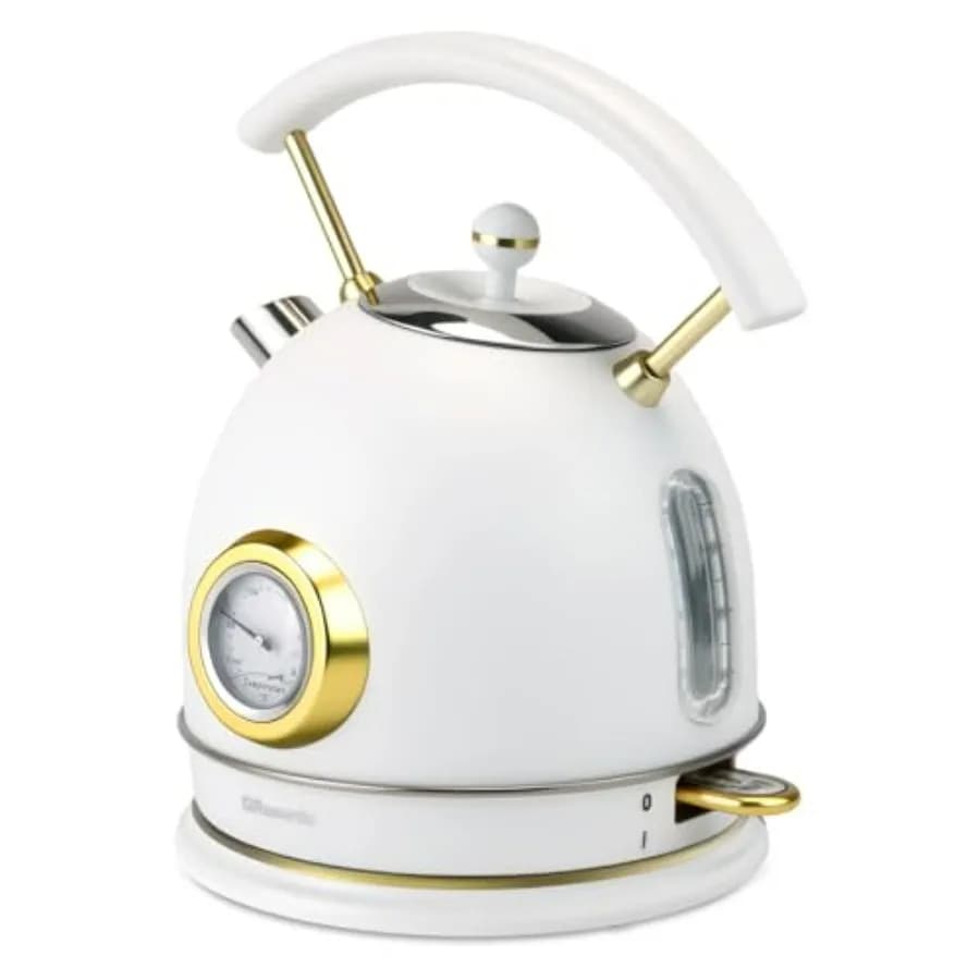 Retro Electric Kettle Stainless Steel 1.8L Tea Water Boiler 1500W Fast Quiet Boil Temperature Gauge Auto Shut-Off Boil-Dry Prot