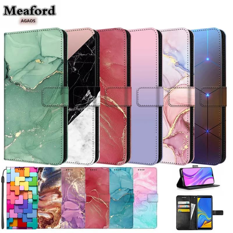 Flip Case For Samsung Galaxy A5 2015 2016 2017 Marble Margnetic Wallet Book Leather Case For Samsung A3 A7 2017 A6 A8 A9 2018