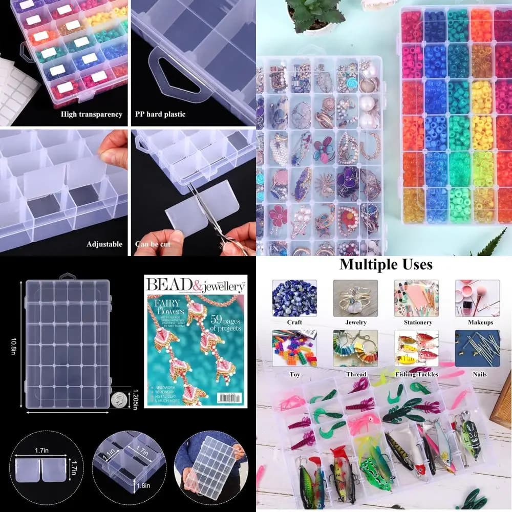 36-wire plastic beads box with 4 packs, transparent box for crafts, jewellery, fishing gear and DIY, including