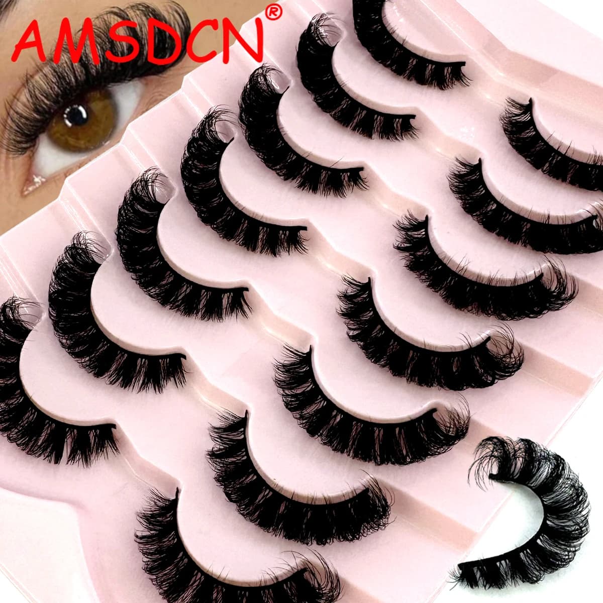 AMSDCN 7 pairs of natural fake eyelashes DD curly Russian eyelashes 3D artificial mink eyelashes can be reused fluffy Russian