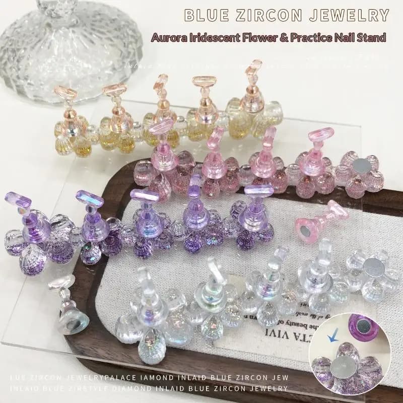 Set di Supporti Magnetici per Pratica Nail Art a Forma di Fiore, Strumento per Allenamento Unghie in Acrilico, Punte per Smalto, Attrezzo per Nail Art da Salone