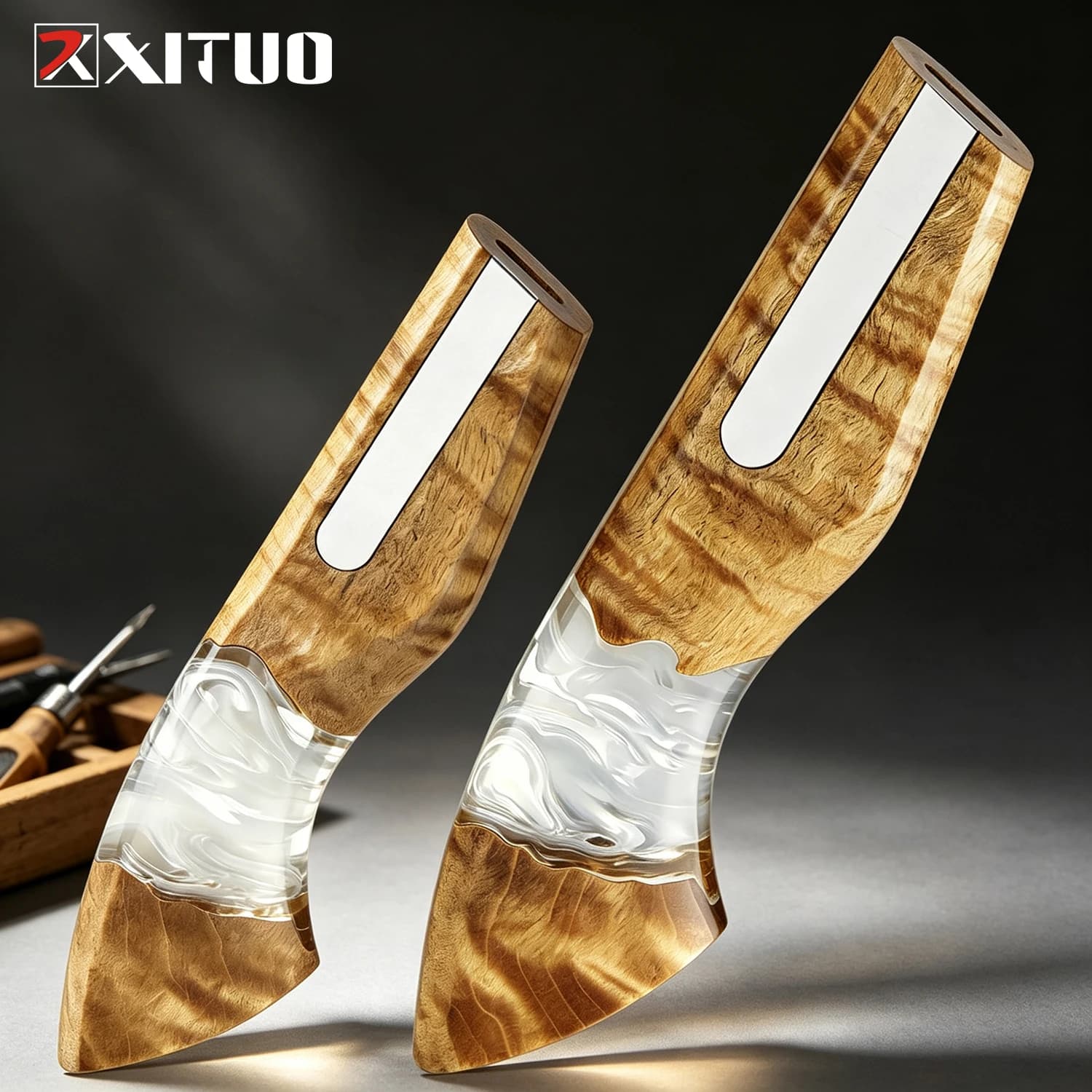 XITUO Kitchen Knives Handle Handmade DIY Customized Replacement Handle Solid Wood&Transparent Resin Handle Material Accessories