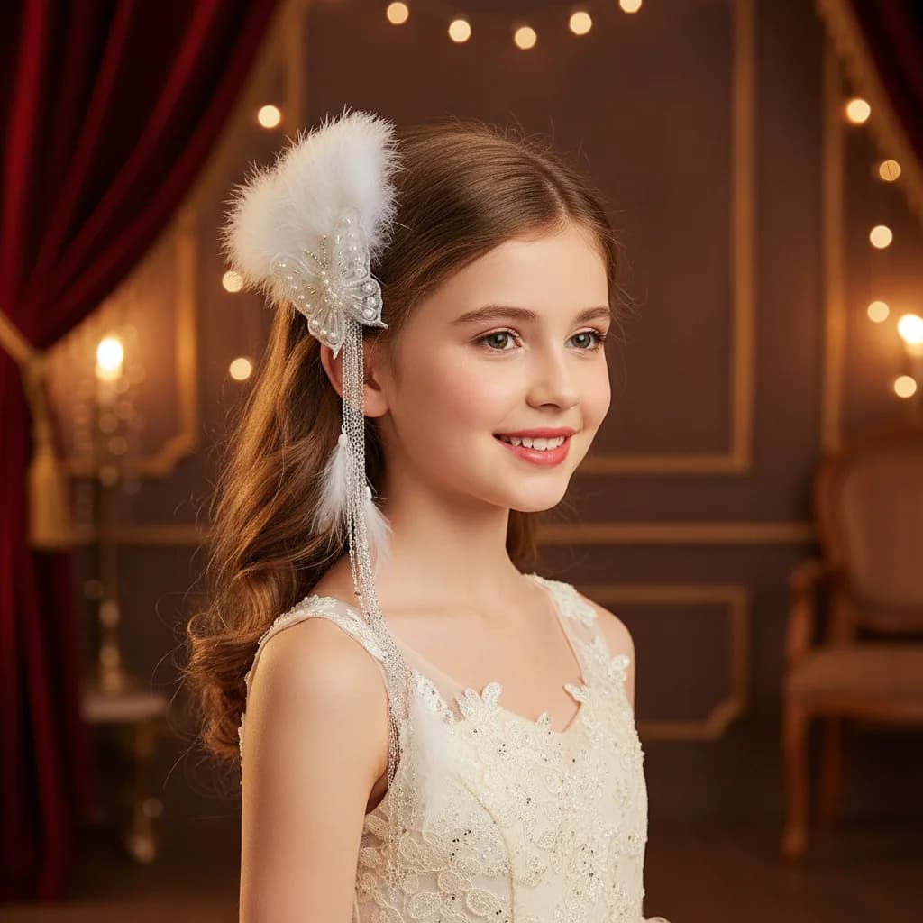 Fermaglio per capelli a farfalla con piume per donna, elegante accessorio da palcoscenico, fermaglio laterale con frange da sposa
