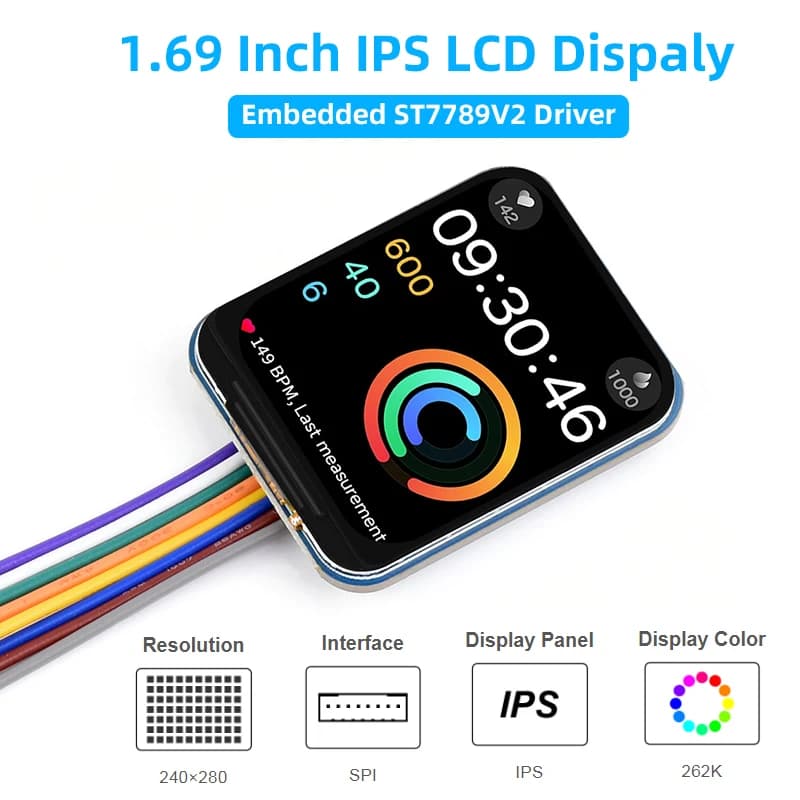 1.69 inch IPS LCD Module ST7789V2 Driver240×280 SPI Interface Display 262K Colors for Ardiono ESP32 Raspberry Pi 4B 3B+ Zero