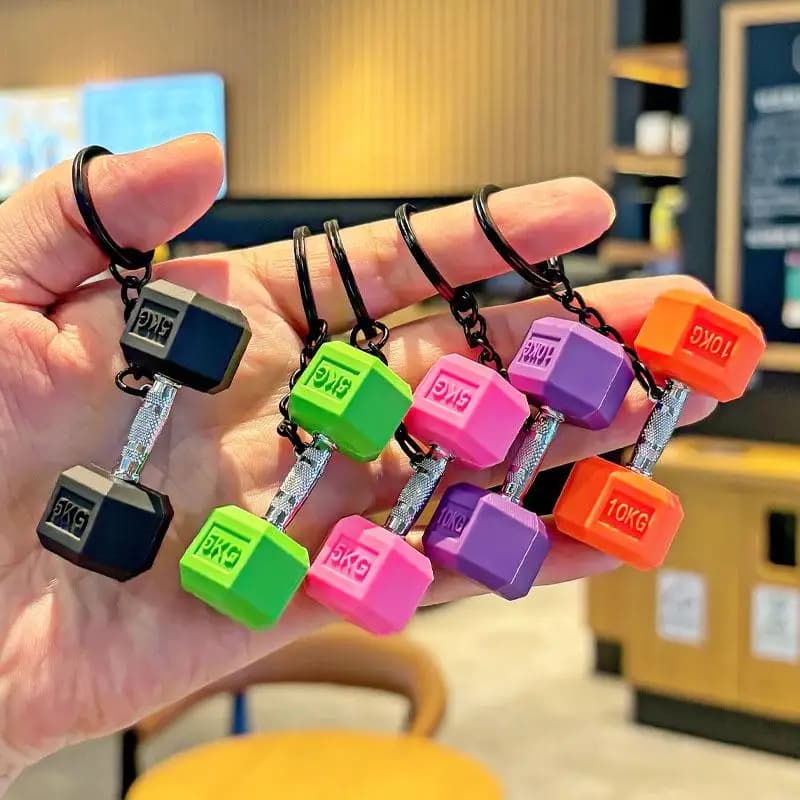 Gym Dumbbell Keychain Fashion 3D PVC Dumbbell Keychain Car Key Wallet Backpack Pendant Creative Gifts For Fitness Enthusiasts