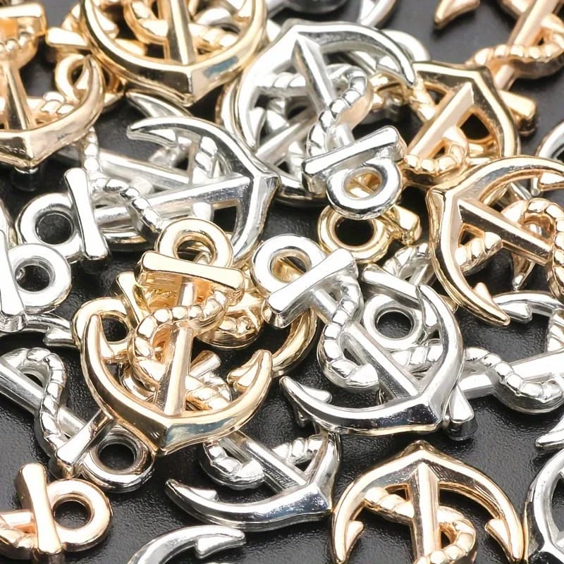 Ciondolo a forma di ancora per gioielli, 30 pezzi di ciondoli a forma di ancora in acrilico argento e oro da 12x17 mm, utilizzati per la creazione di collane di gioielli.