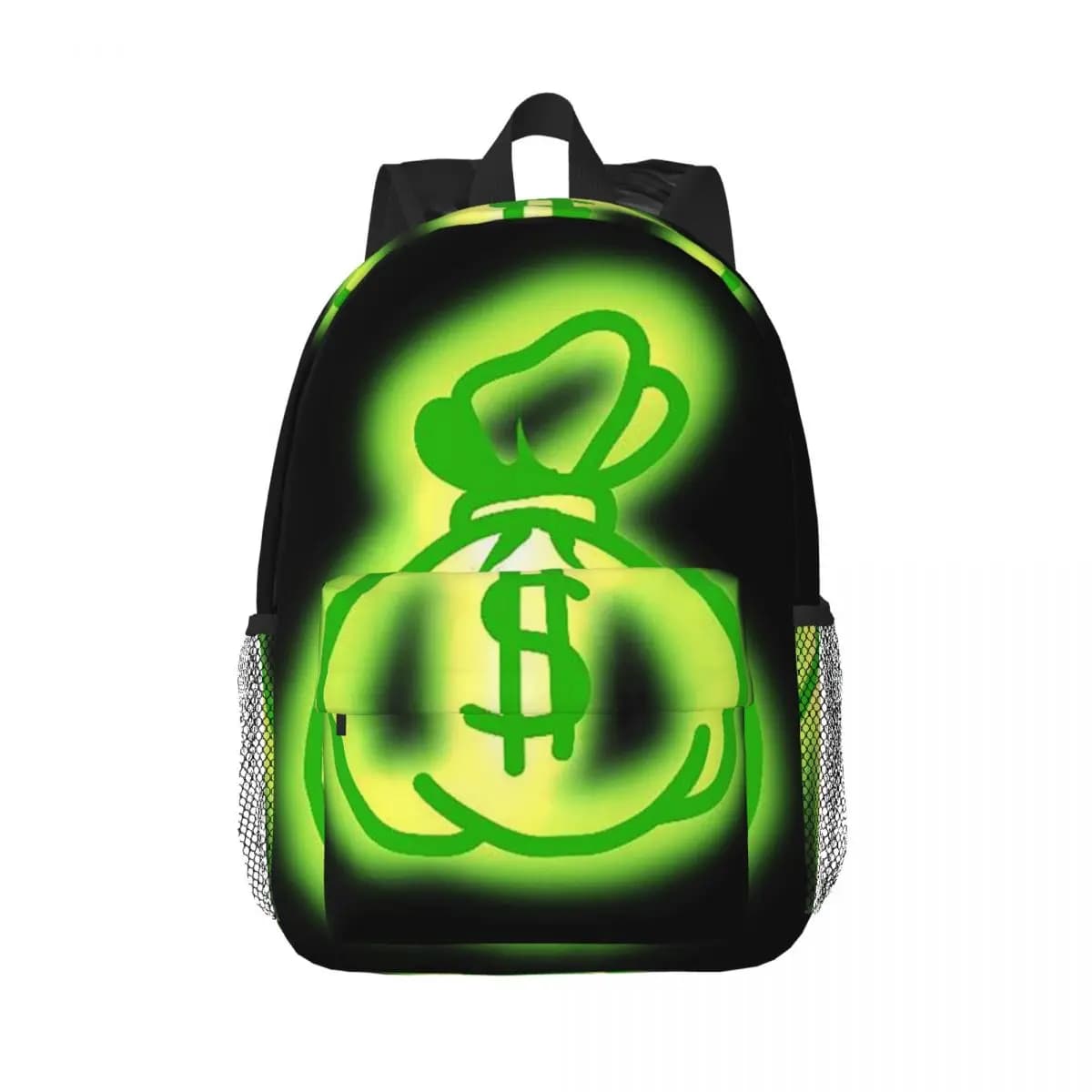 Green Fluorescent Dollar Sign Backpack Daypack Large Capacity Boys Girls BookBag Shoulder Bags for Men Women Children School Bag