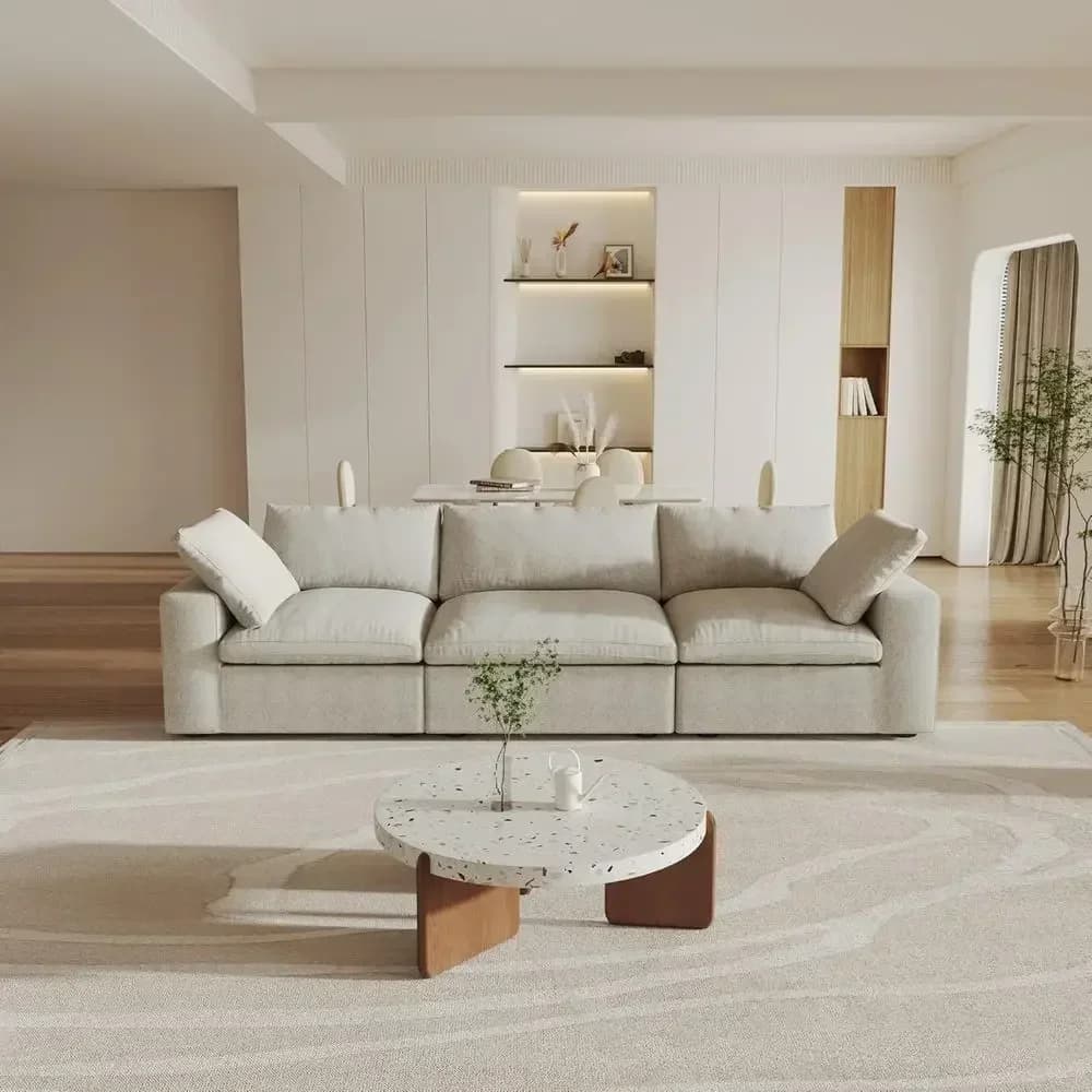 3-Seat Cloud Sectional Sofa, Convertible Couch, Removable Cushion Covers, Suitable for Living Room or Bedroom, Khaki