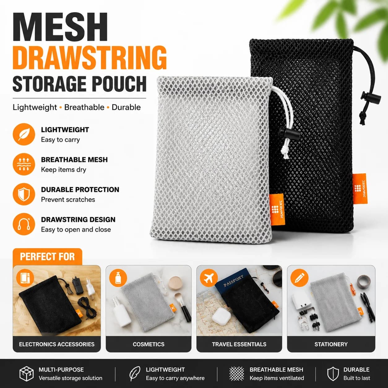 Headphone Phone Nylon Mesh Storage Pouch Bag For Smart Phones/iPad/Power Bank/Camera Accessories/18.5x9cm/24x16cm