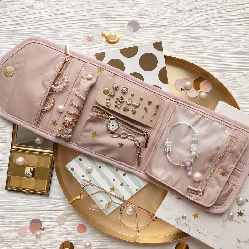 Borsa per gioielli pieghevole, borsa portatile per gioielli da viaggio e per la casa, collana multifunzionale, orecchini e borsa per accessori