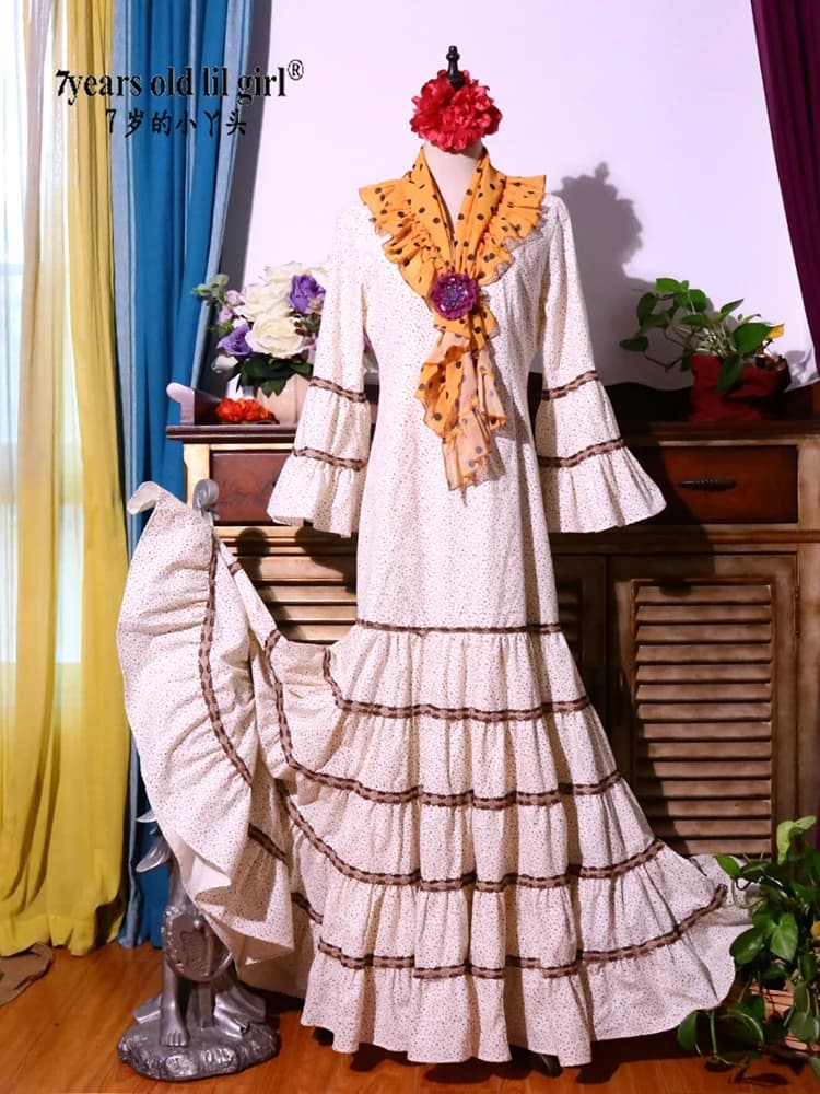 Vintage Authentic Dress for Flamenco Dance, Spanish Gypsy Dress for Women GT06