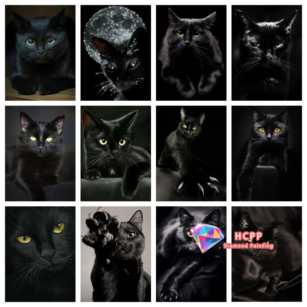 Kit Pittura Diamante Gatto Nero Senza Cornice, Diamanti Quadrati e Rotondi 5D, Mosaico Fai da Te, Arte Artigianale Unica, Regalo Squisito, Decorazione Casa