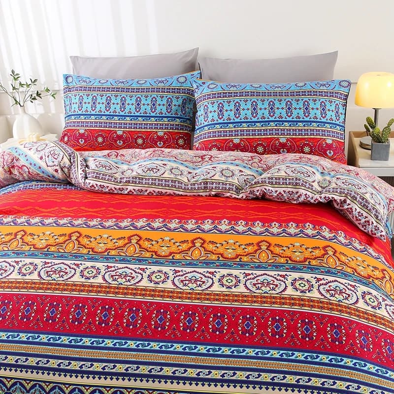 Set Copripiumino Stile Boho, Set Biancheria da Letto Bohemien 3 Pezzi con Federe, Copripiumino Nazionale per Letto Matrimoniale, Queen, King, Twin