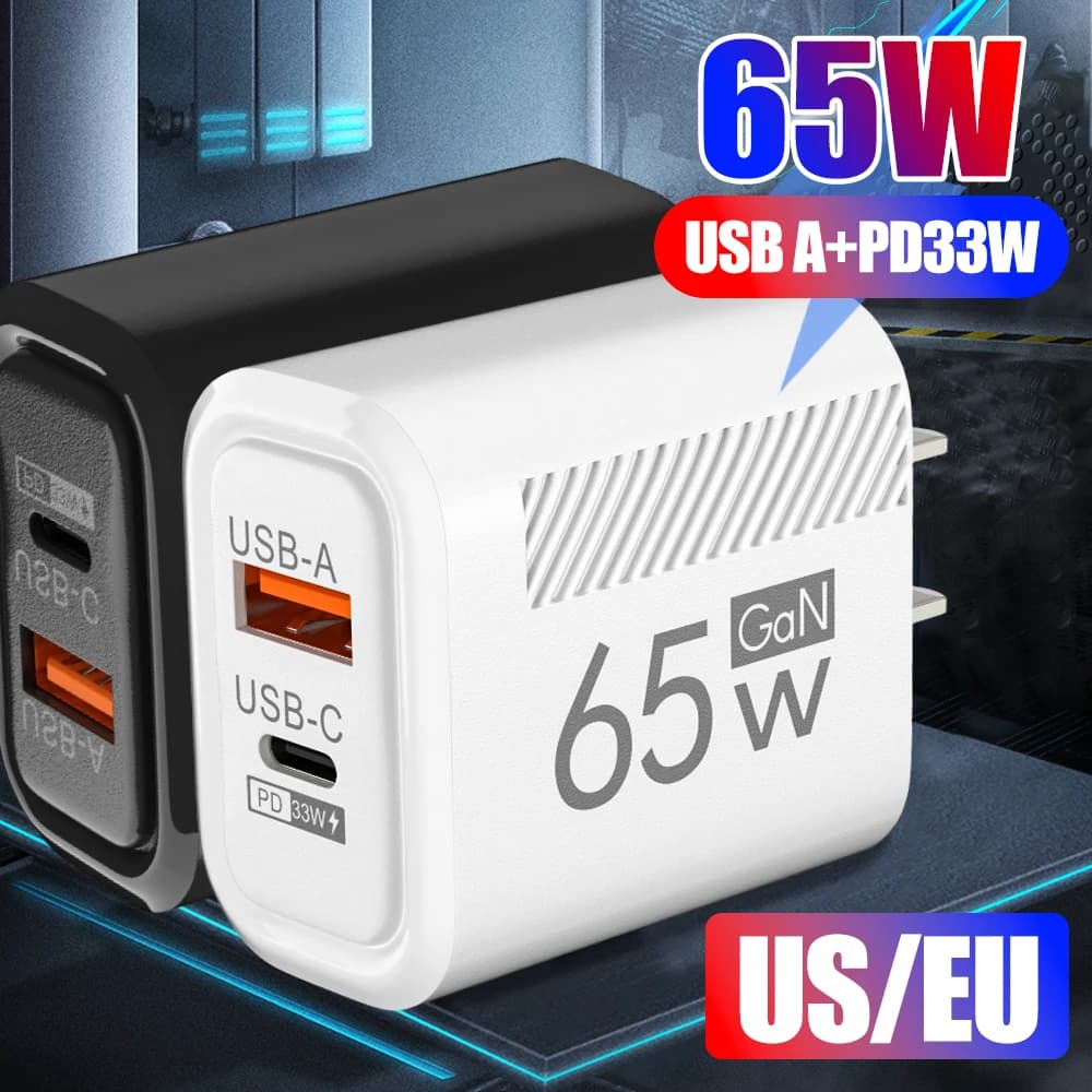 Caricabatterie USB C caricabatterie USB GaN da 65W caricabatterie per telefoni cellulari a ricarica rapida per iPhone 15 adattatore Xiaomi Samsung spina a muro di tipo C