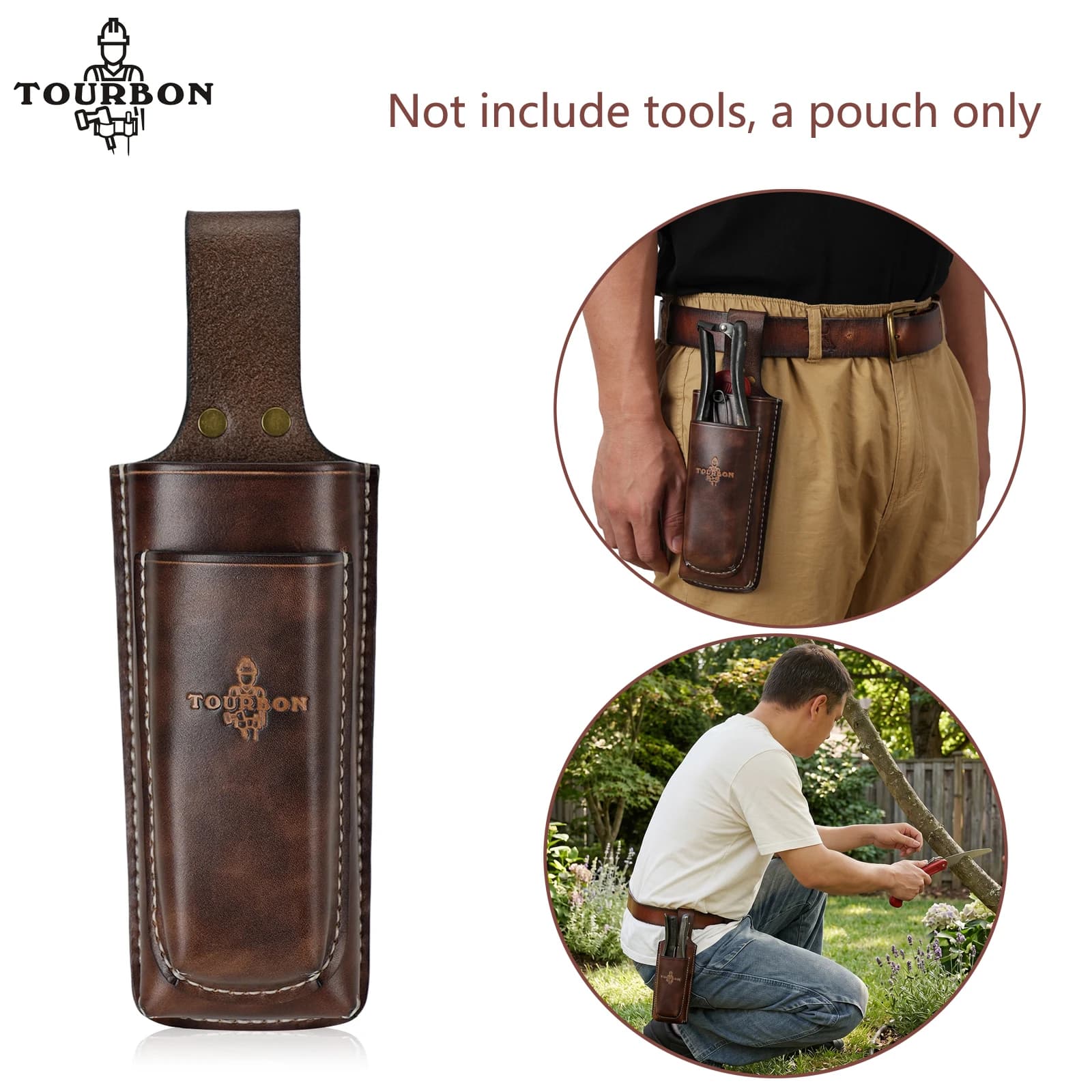 Tourbon 2-in-1 Leather Garden Tool Holster for Pruning Shears&Folding Saw Open Top Design w/ 2" Belt Loop Landscaping&Yard Work