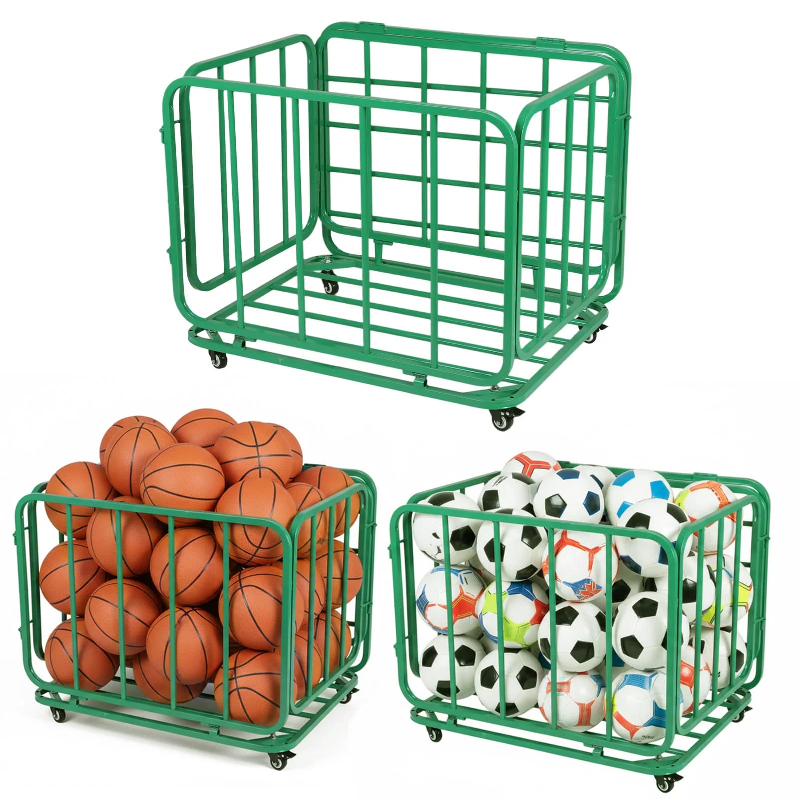 Basket for Basketball or Volleyball with Wheels, Basket for Garage, Club or Gym