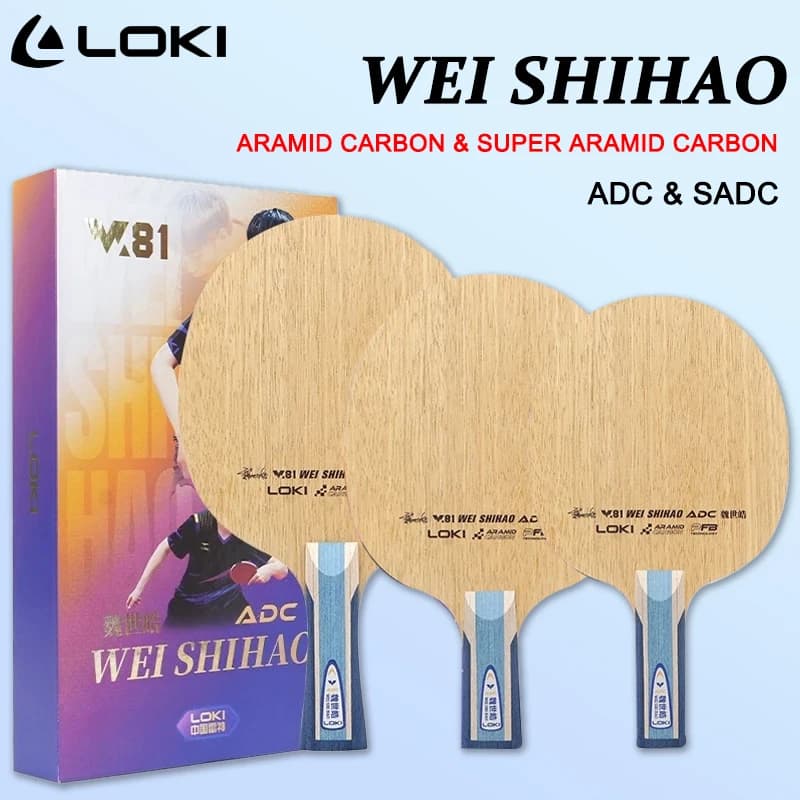 Racchetta da Ping Pong Professionale LOKI Serie W81 ADC/SADC, 5 Strati di Legno, 2 Strati di Fibra di Carbonio Aramidica, OFF+