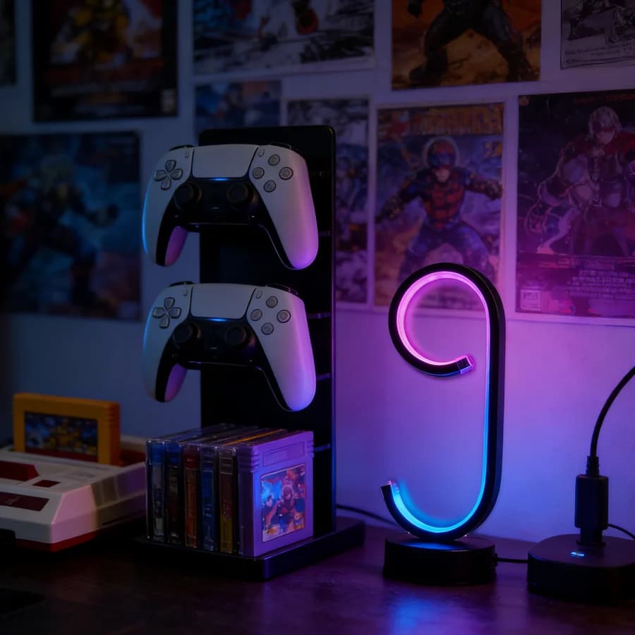 Lampada da Tavolo LED RGB, Luce da Scrivania Moderna Curva al Neon per Sala Giochi, Camera da Letto, Illuminazione Ambientale Estetica per Setup Gamer