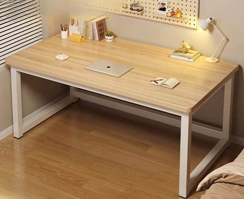 Simple Computer Desk Solid Wood Top Home Office Writing Table Sturdy PC Workstation Study Style Easy Assembly Dorm Furniture