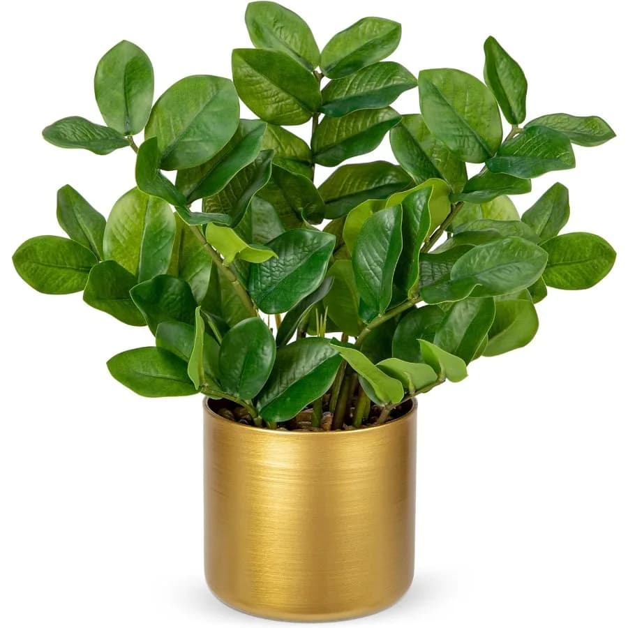 Artificial ZZ plant for medium sized fake interior with gold vase Tropical decorative plant in 15.7 inch silk for kitchen of home office room Ta