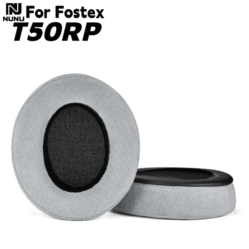 Cuscinetti auricolari di ricambio in tessuto grigio satinato + spugna memory per cuffie da gioco wireless Fostex T50RP, comodi da indossare