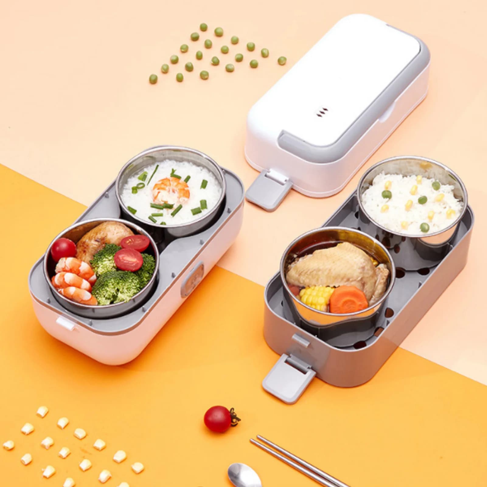 Scaldavivande Elettrico 200W a Riscaldamento Rapido con Spegnimento Automatico, Portatile con 4 Contenitori in Acciaio Inox per Lavoro e Viaggi