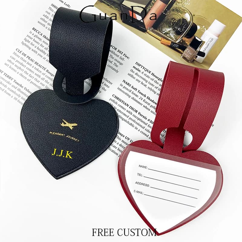 Nome personalizzato Cuore Etichetta per bagagli Viaggio d'affari Viaggio Etichetta per valigia all'ingrosso Incidi lettere Porta carte in pelle PU Regalo