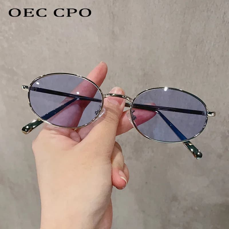 OEC CPO Fashion Metal Oval Sunglasses Women Men Vintage Punk Small Frame Shades UV400 Sun Glasses Female Brand Designer Eyewear