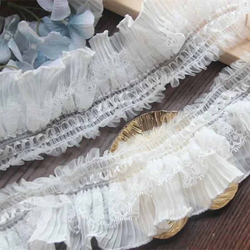 2 metri bianco 2 strati chiffon pieghettato nastro di pizzo raccolto tessuto a rete fatto a mano abito da sposa fai da te pizzo mestiere di cucito