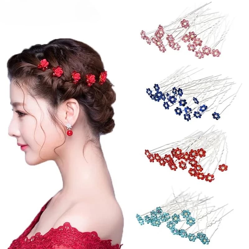 20 fermagli per capelli a forma di U con strass da donna, accessori per matrimoni, fermagli per capelli con fiori e cristalli, gioielli per damigelle