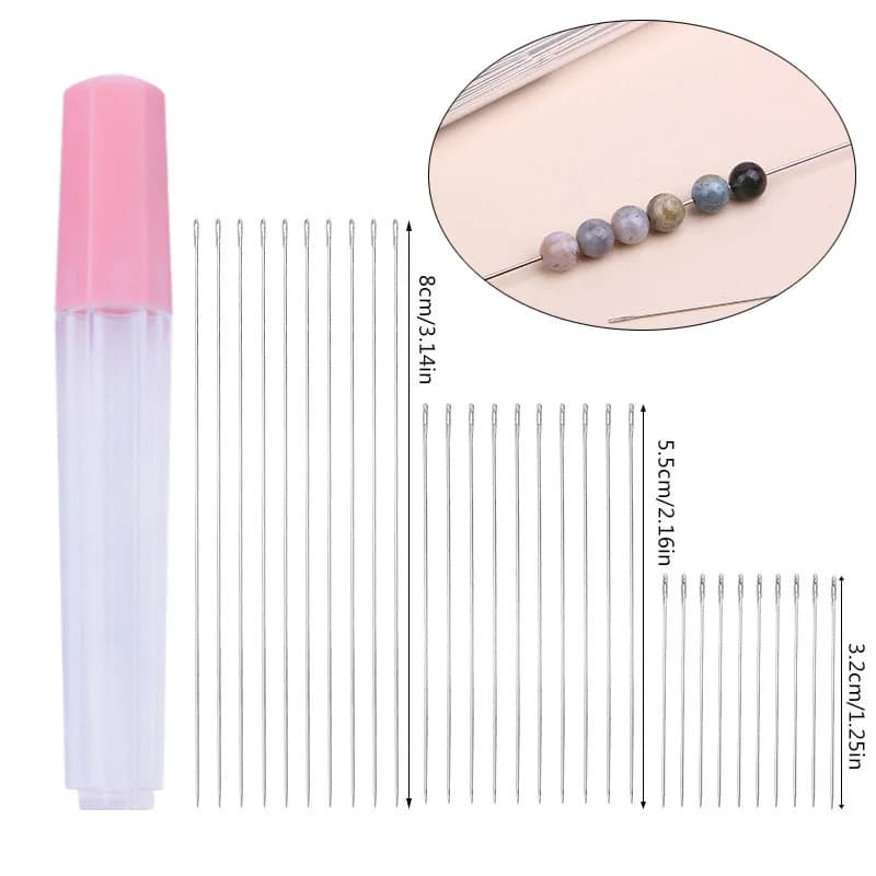 30 pezzi set di aghi per perline strumenti da ricamo lunghi e sottili forniture per cucire fai da te 3 combinazioni di dimensioni per la creazione di gioielli artigianali