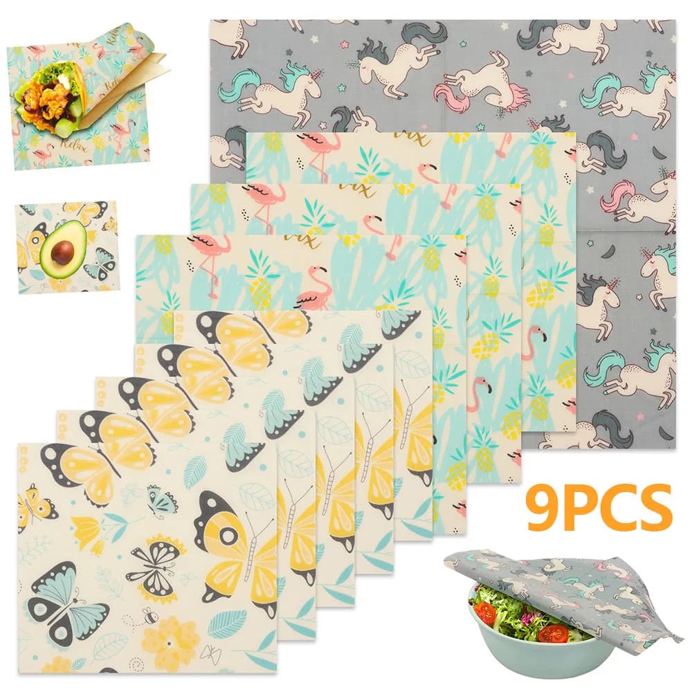 9Pcs Beeswax Food Wrap Reusable Bread Sandwich Wrapper Multi-size Food Fresh Keeping Cloth for Fresh Fruit Kitchen Accessories