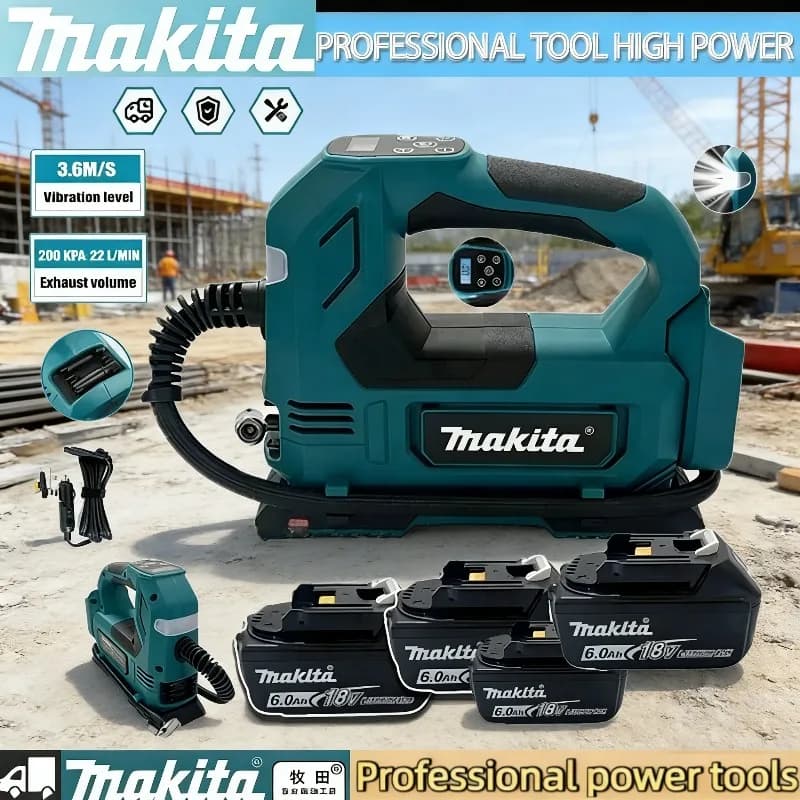 Pompa ad aria senza fili Makita per auto e moto: Gonfiatore portatile per pneumatici con display digitale, utensile 18V