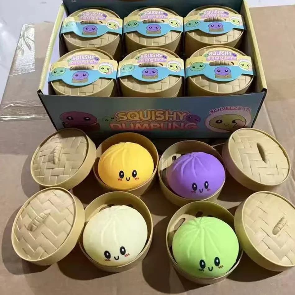 Squishies colorati a forma di raviolo, palline sensoriali antistress, giocattoli di simulazione alimentare con palline di pasta al vapore, ideali come regalo