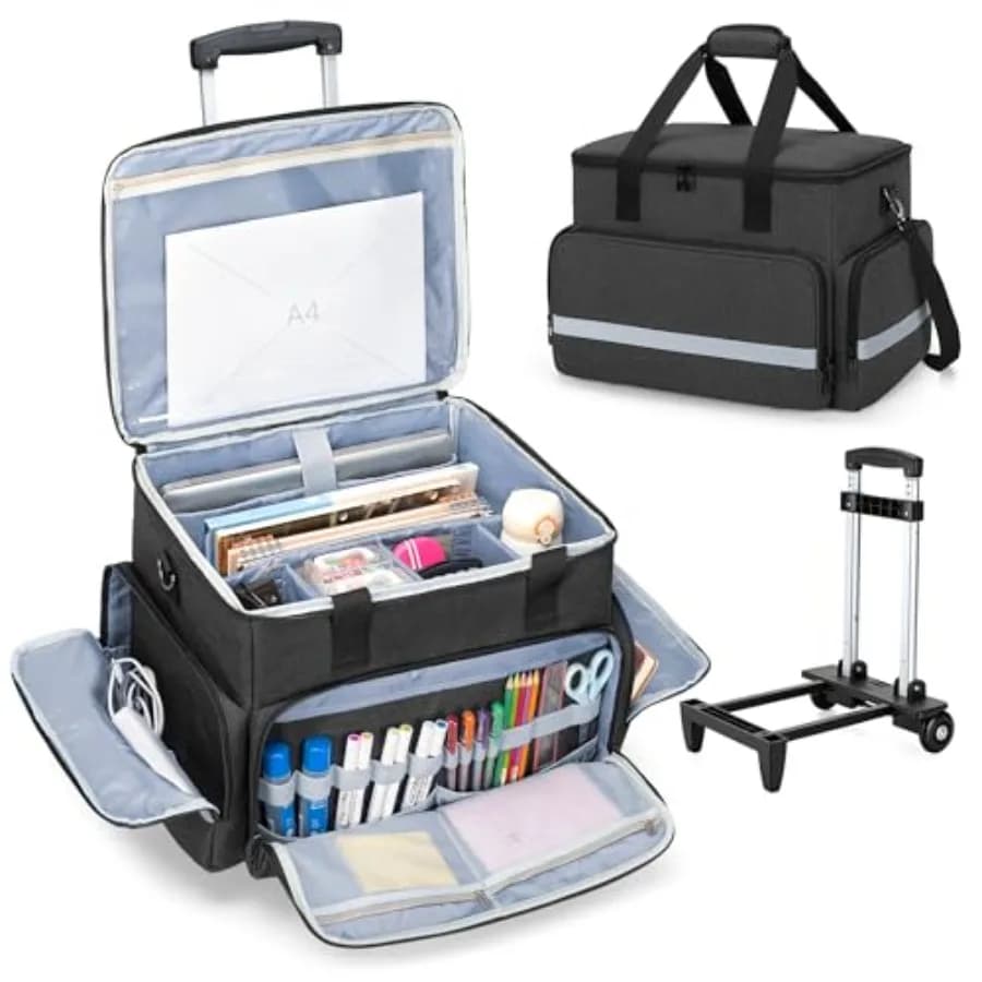 Borsa Tote con Ruote per Insegnanti, per Uso in Ufficio, Nera con Scomparto Imbottito per Laptop fino a 14 Pollici