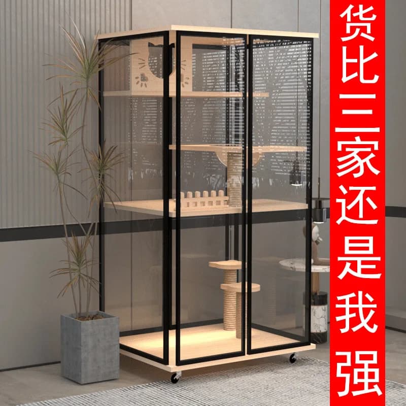 Panoramic glass cat villa home cat cage litter box integrated cat house luxury kennel indoor cattery master