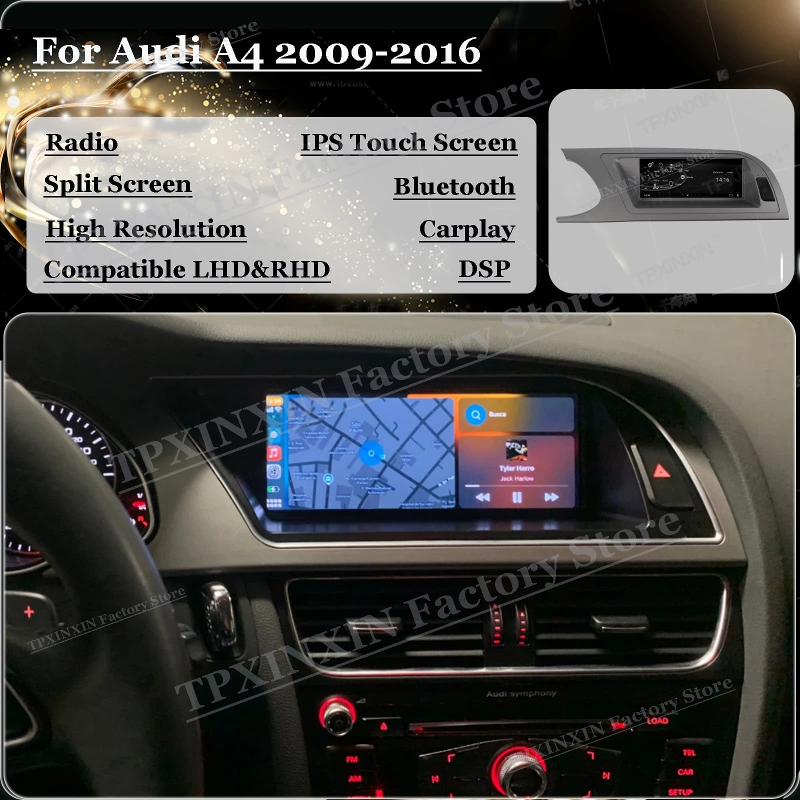 8.8 Inch For Audi A4 B8 2009-2016 Android 13 Carplay Radio Coche With BT 5,0 GPS Navigation Automotive Multimedia IPS Head Unit