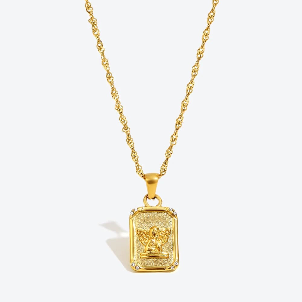 E.B.belle Ladies Fashion Jewelry in Trend 2024 in acciaio inossidabile placcato oro Casting Angel Tarot Card collana con ciondolo per le donne