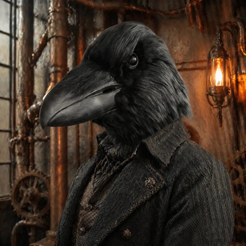 Plague Doctor Mask Halloween Raven Mask Plush Full Head Latex Costume Dark Vintage Steampunk Cosplay Accessory Breathable Long