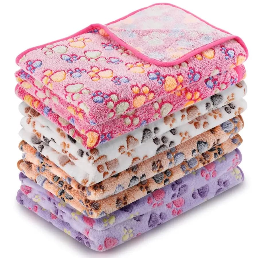 4 Pezzi Coperta per Cani e Gatti, Morbida in Pile con Stampa Zampa, Tappetino per Dormire per Cuccioli, Giocattoli da Dentizione, Porcellini d'India e C.